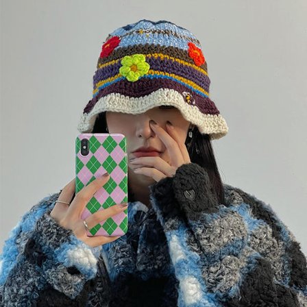 Tunn sektion liten blomma stickad fiskarmössa dam höst en