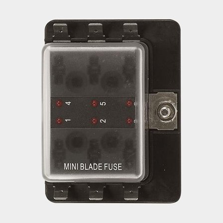 Portafusibles para 6 fusibles de espiga plana, con LED, 100 A