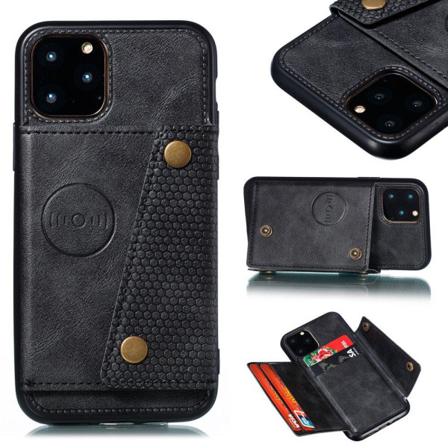 Iphone 11 Pro Max - Praktiskt Retro Skal Med Kortfack Svart