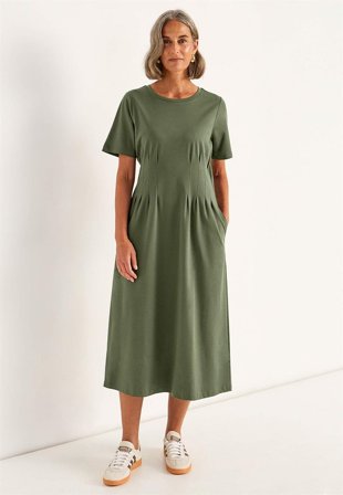 Cellbes of Sweden - Stretchy Premium Jersey-kjole i olivengrønn for damer i størrelse 50/52