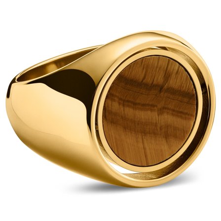 Makt | Rotating Gold-Tone Tiger's Eye Signet Ring for Men - Signet rings