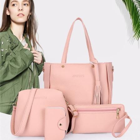 4 kpl K silaukkusetti Naisille PU-Nahka Olkalaukku Nelj Osaa Vaaleanpunainen z pink