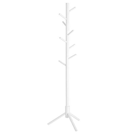 Vasagle-vaateripuu, massiivinen puinen vaatetanko, puun muotoinen, 8 koukkua, valkoinen