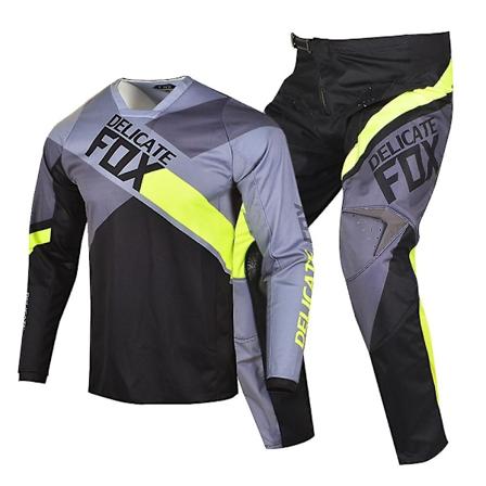 Delicate Fox 180 360 Jersey Pants Gear Set MX Combo Motocross Bmx Dirt Bike Outfit ATV UTV Sykkelsuit Enduro Kits for Menn-WELLNGS Black Fluo Yellow 