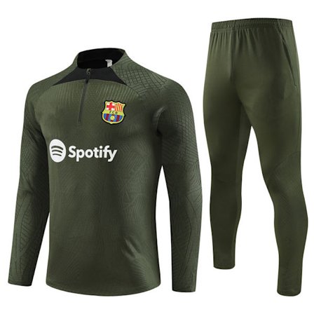 Sesong 23-24 Barcelona langarmet halvspor dress for voksne fotballuniform trening dress langarmet dress ArmyGreen