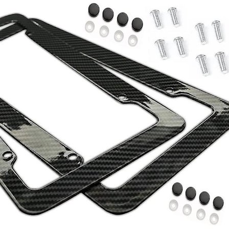 Luksuriøs Nummerplade Ramme i Kulfiber, Blank Finish [2 Pak] Plastik, Foran og Bagpå Nummerplade Ramme, med Beslag, Skruer