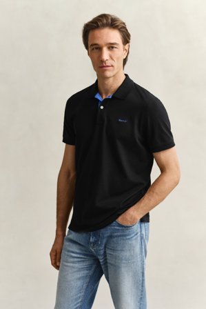 GANT Herren Kontrast Piqué Poloshirt (XS) Schwarz