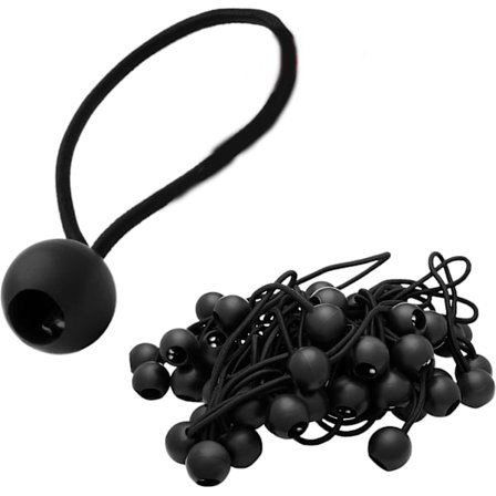 100 stk. Bungee-snore, Bungee-snore Sæt, Bungee-kroge med Plastikkugle, Teltsnore til presenninger, Havepavillon, Telte, Høj Spænding Sort