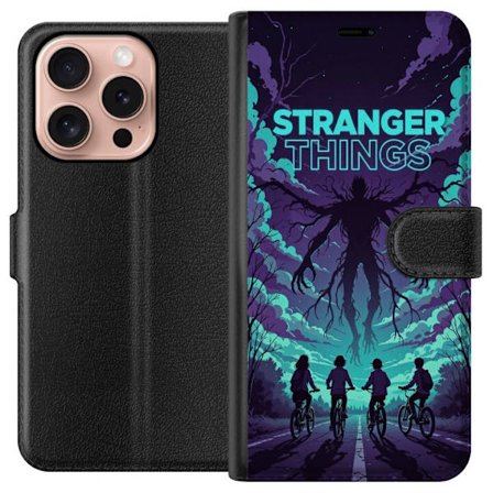 Yhteensopiva Lompakkokotelo Apple Apple iPhone 16 Pro Stranger Things -inspiroitunut fantasiaillustraatio, jossa on tumma hirviö, pyöräilevät laps
