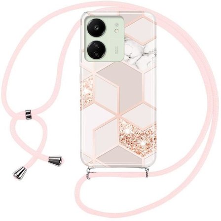 Fodral till Xiaomi Redmi 13C Stötsäkert anti-skrapa marmormönster med rosa snöre