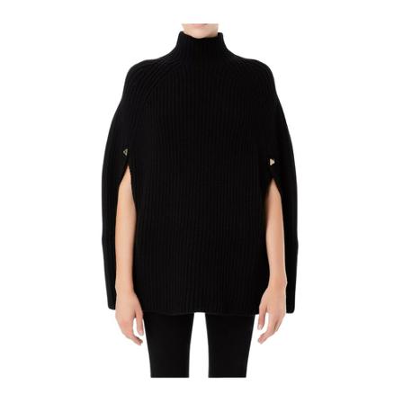Elisabetta Franchi, Ribbed-knit Cape Sweater Zwart, Dames, Maat:XS