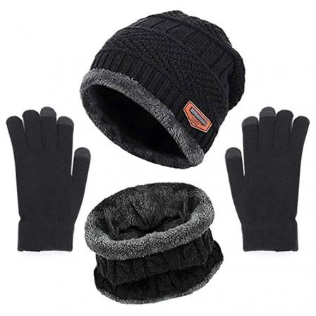 Vinter varm mössa Halsdukshandskar set Unisex vinter varm stickad mössa Halshandske för män