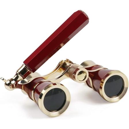 3X25 Vintage-oopperakiikarit teatteriin, musikaaliin ja konserttiin (Lorgnette, punainen, kahvalla)