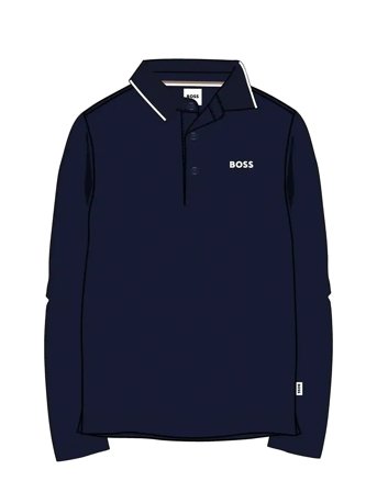 BOSS Long Sleeve Polo - Navy - 150