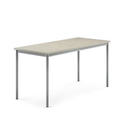 Desk SONITUS, 1600x700x760 mm, light grey linoleum, alu grey