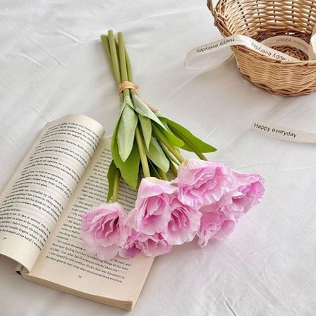 Realistisk Kunstig Lisianthus Buket, Minimalistiske Kunstige Blomster til Boligindretning - Evigvarende Borddekoration til Stue, Spisestue