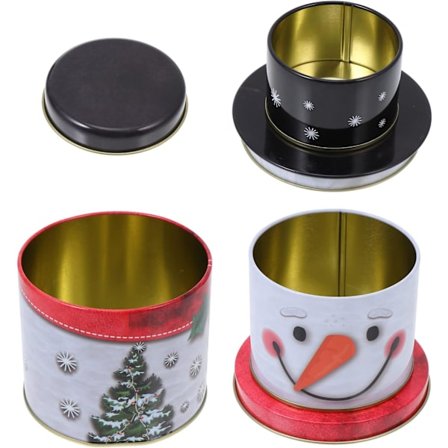 Julgodisburk i tenn 3 lager Dekorativ rund godisburk för kakor Presentask i metallbehållare (snögubbe)