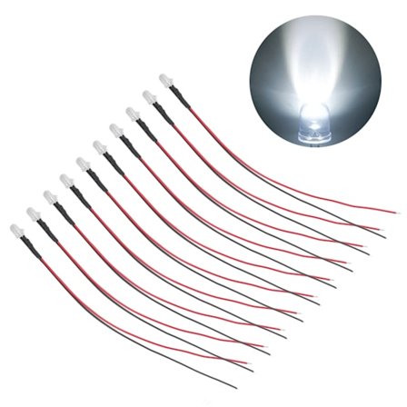 10-pak 5 mm prækablede LED-lysdiode til dekoration 5-12V hvid
