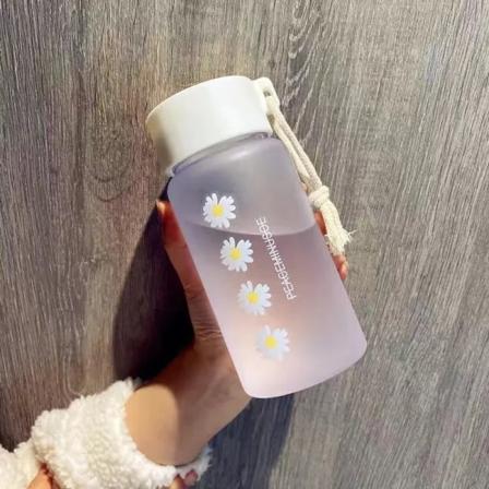 500ml Liten Daisy Frosted Plast Cup Kreativ Utomhus Vattenkopp Bärbar Transparent Resa Tekopp Söt vattenflaska BPA-fri 4Flowers 8PCS