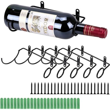 6 kappaletta rautaa seinään kiinnitettävää viinitelinettä suoralla aukolla