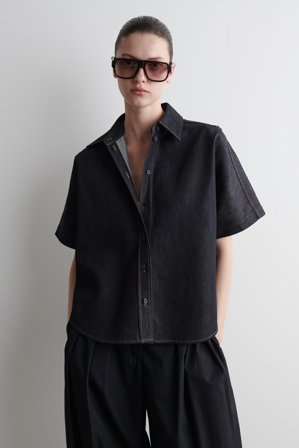 COS Women's Boxy Short Sleeve Denim Shirt in Blue