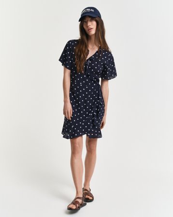GANT Damen Rüschenkleid mit Pünktchen-Print (36) Marineblau