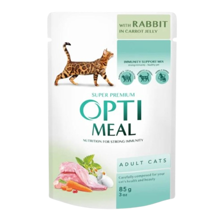 Optimeal - Adult Cats With Rabbit In Carrot Jelly 12 x 85 g - Katt - Kattefôr & kattemat - Våtfôr og våtmat - ZOO.no
