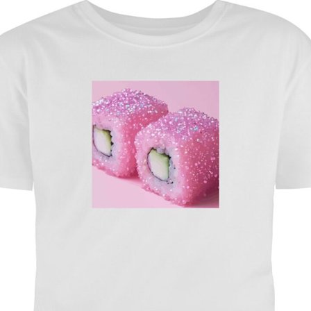 Barn T-skjorte Rosa sushiplakat japansk matrulleris fisk rosa glitter kawaii estetisk søt matdesign kunst