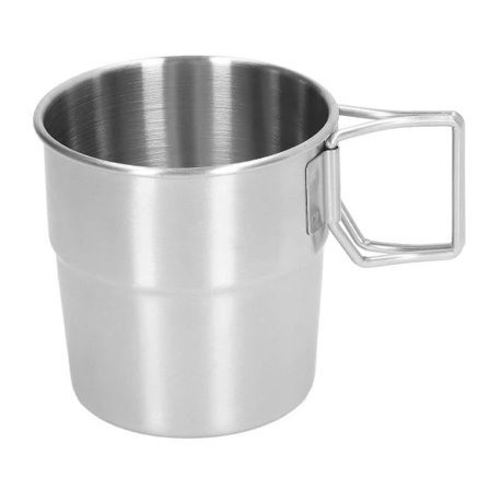 Outdoor Camping Mug 320ml Portable Stainless Steel Metal Coffee Mug with Folding Handle for Backpacking Hiking