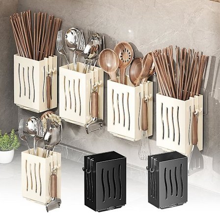 Keittiövälineteline Valutuspuikkojen pidike Seinälle kiinnitettävä Astioiden säilytys (Valkoinen)