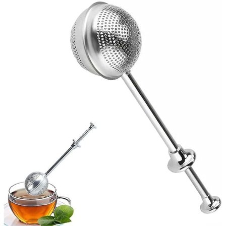 Retractable tea strainer with ball stainless steel diffuser and ball handle