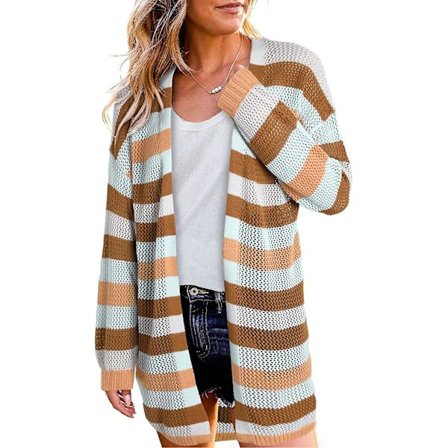 Naisten Puff Pitkähihainen Virkattu Neule Neuletakki Väripalikkakuvioinen Kimono Avoin Etuosa Takki Päällysvaate