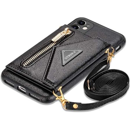 SBSG Wallet Crossbody til iPhone 11 Telefoncover med snor Kreditkort Holder, PU Læder Beskyttende Håndtaske Lynlås Pung Støtteben Cover Kvinder