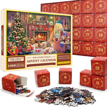 Palapeli-joulukalenteri 2024, 1008 palapelin palaa 24 päivän joulun odotus joulukalenterit{ROG}