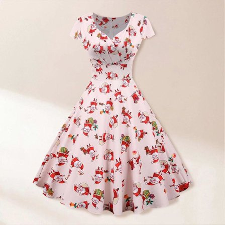 Jul Vintage Swing Kjole V-hals Kortermet Elegant Cocktailkjole for Jul Nyttårsfest JY14955