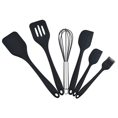 6 delers svart kjøkkenredskapssett for matlaging og baking JSS