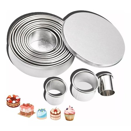 12-delars kakformset, 1-4,4 tum runda kakformset med låda, rostfria cirkelformar för bakning av bakverk