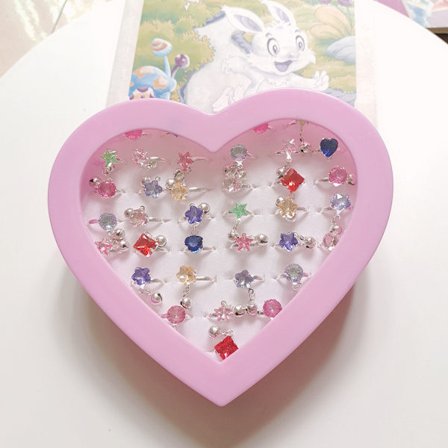 36 stk. (klokke type) Lille pige justerbare ringe i æske, børn