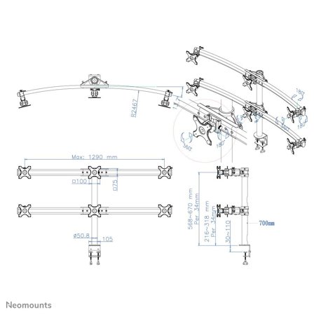 Neomounts by Newstar NEOMOUNTS FPMA-D700D6 Desk Mount Clamp for flatscreens 6x19-27in 50kg VESA 75x75/100x100mm tilt swivel rotatable 2 pivot