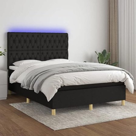 Maison Exclusive - Sengebund med lameller og madras samt LED Sort 140x190 cm Stof
