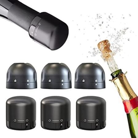 Champagne- och vinproppar, (6-pack) Champagne- och vinpropp, återanvändbara läckagesäkra silikonchampagne- och vinproppar, håll champagne och vin 