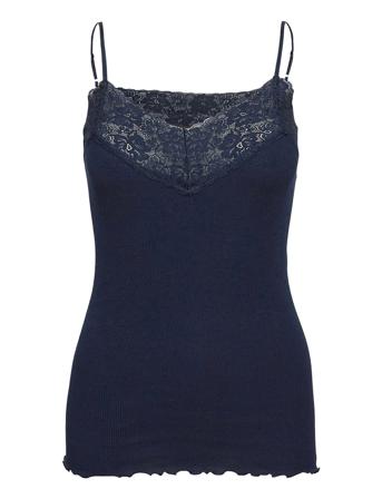Organic Strap Top W/ Lace T-shirts & Tops Sleeveless Sininen Rosemunde