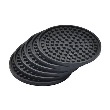 Svarte Matte Runde Silikon Gummi Drikke Brikker (Sett med 6) | 11cm Diameter | Sklisikker | Vannfangende Teknologi.