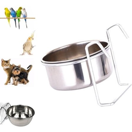 Rustfri stålbolle med krok - 16*6 cm - 1000 ml - Mater - Vannskål - Fuglemateskål