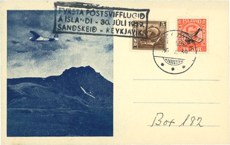 Island 1939 - Flot postkort med AFA 123+212 - Stemplet