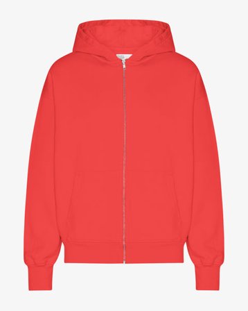 Organic Oversized Zip Hood - Red Tangerine