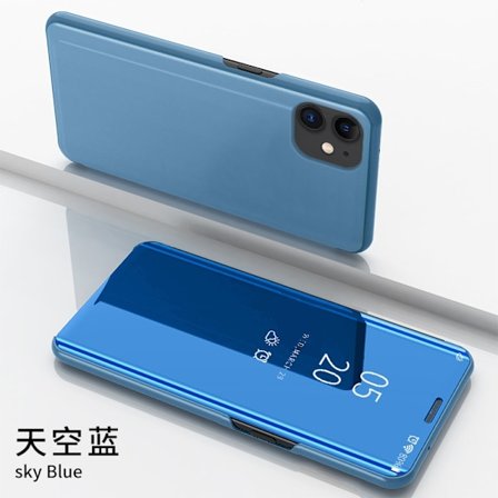 Kotelo iPhone 13PRO puhelimelle, taivaansininen galvanoidulla peilillä, pystysuora nahkainen läppä