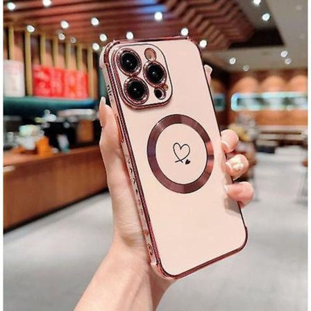 Magsafe Plating Cute Love Heart Mjukt case till Iphone 15 Pro Max med upphöjt helt kameralinsskydd