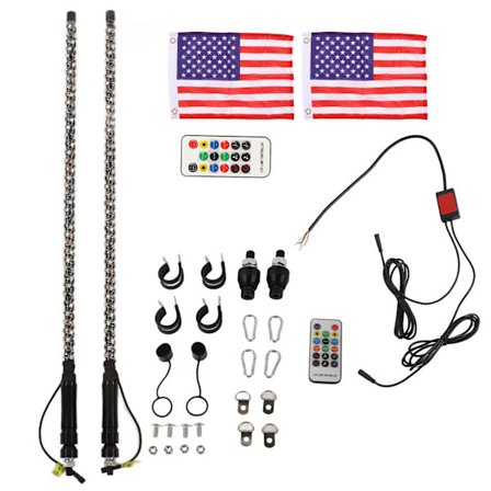 2 stk. LED Piskelys 20 Farver Vandtæt Off Road Flagstang RGB Lys med Fjernbetjening