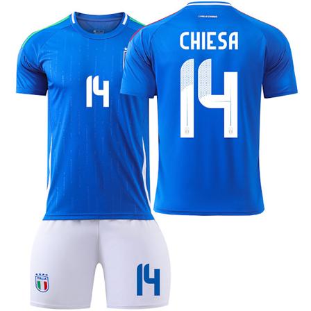2024 EM-kotipaita Italia Koti Nro 14 Chiesa Lasten Jalkapallopaita S